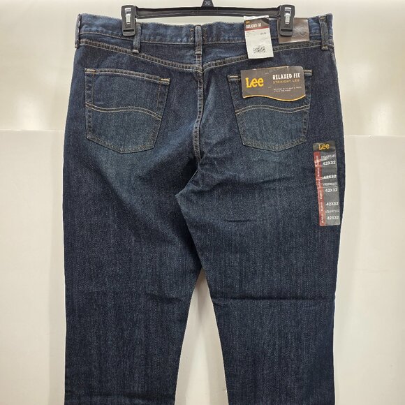 Lee Relaxed Fit Jeans Mens 42x32 Blue Straight Leg Cotton Dark NWT - Picture 1 of 9